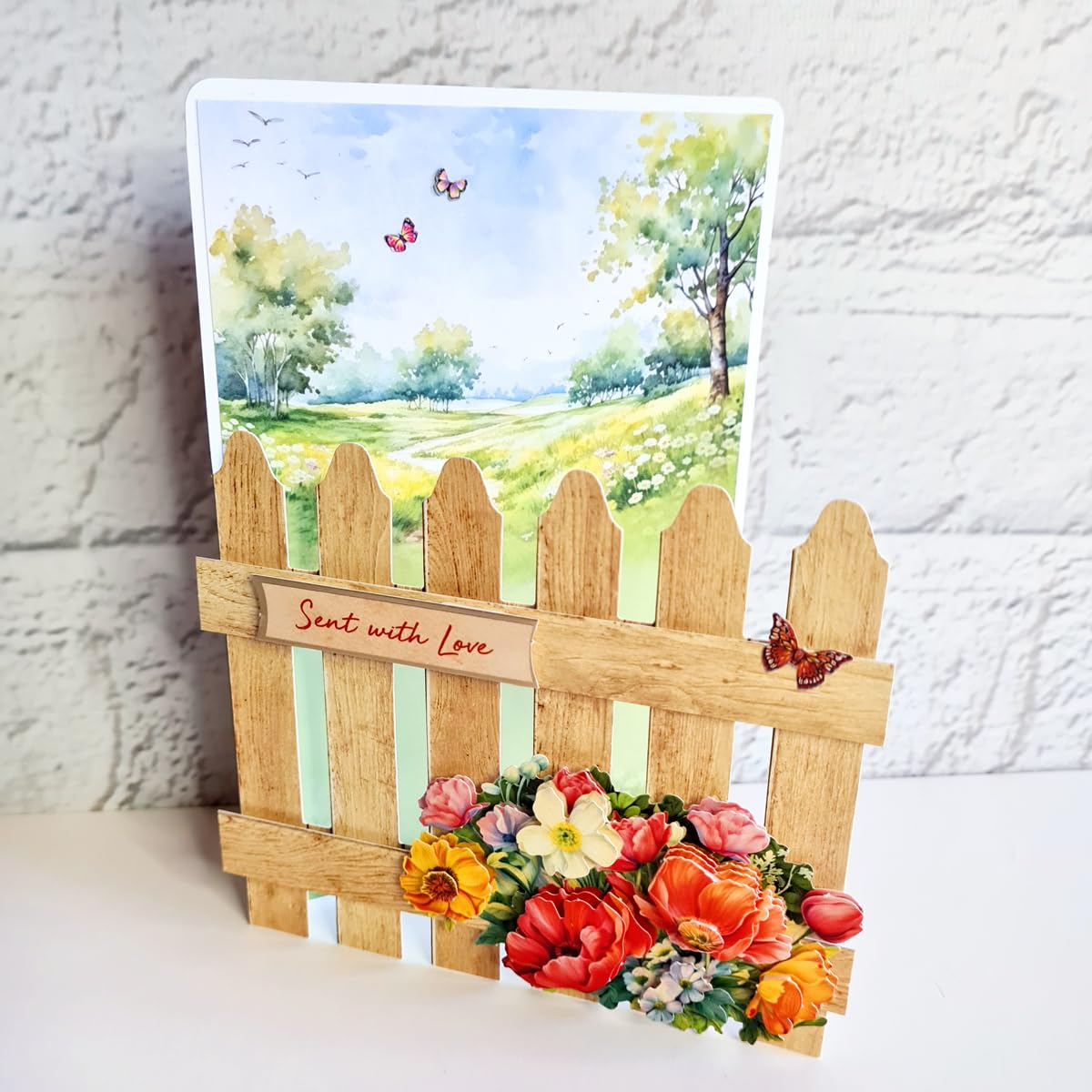 Katy Sue Pretty Petals Picket Fence Card Making Kit. Contains 8 Shaped Cards, 2 Sheets of Die Cut Decoupage, Foam Pads, 8 Envelopes & Instructions. for Card Making Supplies & Card Crafting Katy Sue
