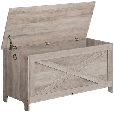 MAHANCRIS 39.4" Toy Chest, Sturdy Entryway Storage Chest with Safety Hinges, Retro Toy Box, Wooden Look Accent Furniture for Living Room, Bedroom, Greige SCHG48101