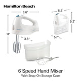 Hamilton Beach 6-Speed Electric Hand Mixer with Whisk, Traditional Beaters, Snap-On Storage Case, 250 Watts, White Hamilton Beach