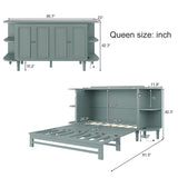 SIYSNKSI Farmhouse Style Queen Size Murphy Bed, Solid Pine Murphy Chest Cube Cabinet Bed with 2 Open Shelves for Home Office or Small Room (Venus Teal-Queen) SIYSNKSI