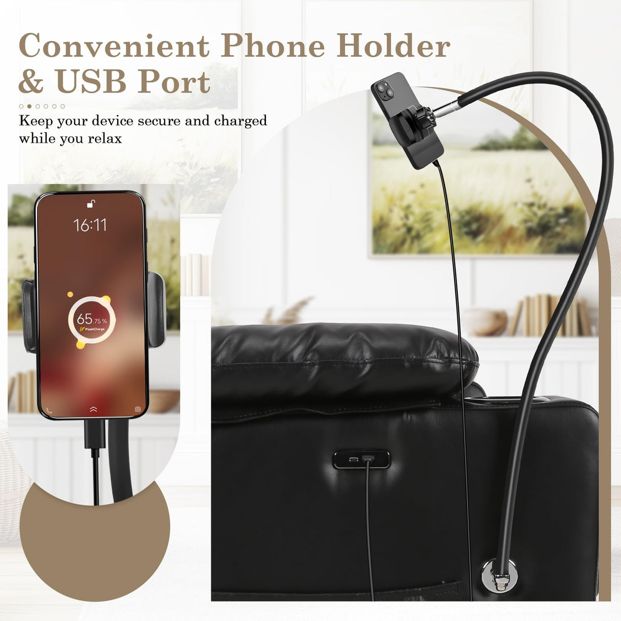 Homdox Power Lift Recliner Chair for Elderly, Electric Lift Chair with Assist Function and Heated Vibration Massage, Heavy Duty Remote Control Reclining Sofa with Phone Holder for Living Room (Black) Homdox