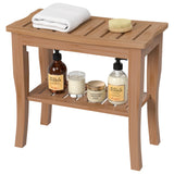 Domax Bamboo Shower Benches for Inside Shower - Bathroom Bench Seat Waterproof Wooden Shower Stool with Storage Shelf for Adults Elderly Seniors Wood Shower Chair for Bathtub or Small Spaces (Walnut) Domax