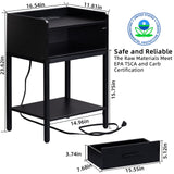 YAHARBO Black Nightstands Set of 2 with Charging Station and USB Ports, 3-Tier End Side Table with Storage Drawer and Shelf, Modern Bedside Night Stand for Bedroom YAHARBO