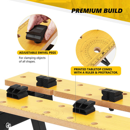 DNA MOTORING Adjustable Workbench - Portable Foldable Multi-Purpose, with Measuring Ruler and Protractor - Ideal for Garage, Home, DIY, and Carpentry,TOOLS-00455 - WoodArtSupply