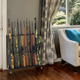 Gun Rack, Freestanding Floor Gun Stand with Metal Frame and Wheels, Wooden Adjustable Shotgun Rack Holds up to 10 Long Guns, Rifle Display Stand Storage Holder Indoor for Home Garage, Black HEOMU