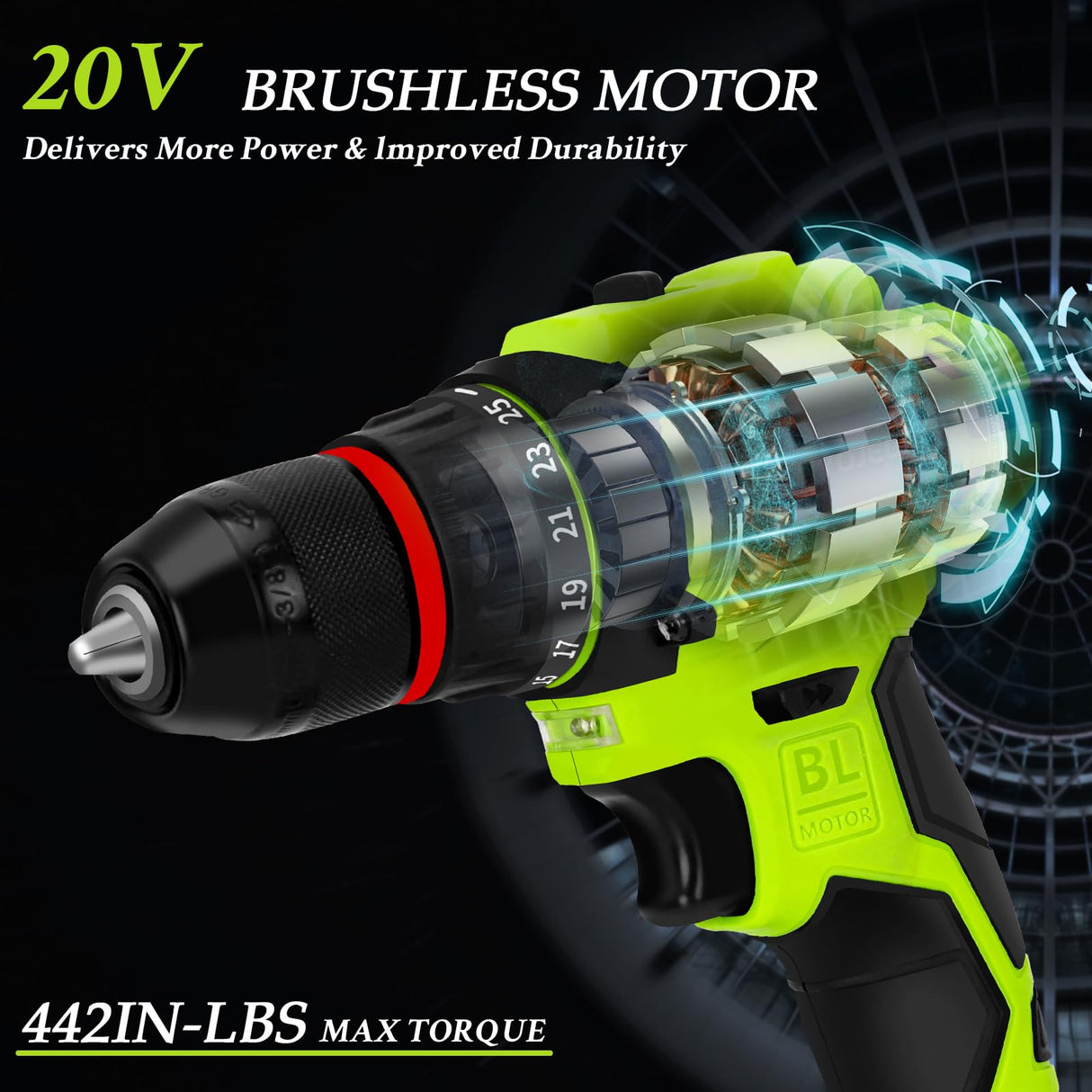 RYOJEGK Home Tool Set with Brushless Drill, 20V 119PCS Cordless Drill Tool Box with Battery, Tool Kit with Drill for Men & Woman, 24+1 Keyless Metal Chuck Brushless Drill Set for Household Repair Kit RYOJEGK