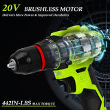 RYOJEGK Home Tool Set with Brushless Drill, 20V 119PCS Cordless Drill Tool Box with Battery, Tool Kit with Drill for Men & Woman, 24+1 Keyless Metal Chuck Brushless Drill Set for Household Repair Kit RYOJEGK