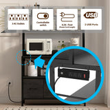 NAIYUFA Kitchen Bakers Rack with Power Outlet,5-Tier Free Standing Kitchen Storage Shelf Bakers Rack with Baskets,Industrial Microwave Oven Stand,Metal Kitchen Rack Organizer with Hooks(Black) NAIYUFA