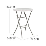 Flash Furniture Kathryn 2.63' Round Folding Bar Height Table for Parties and Commercial Events, Indoor/Outdoor Plastic Bar Height Folding Table, White Flash Furniture