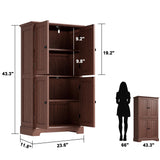 ChooChoo Bathroom Floor Cabinet, Farmhouse Bathroom Storage Cabinet with 4 Doors and Adjustable Shelves, Pantry Cabinet for Living Room, Kitchen, Walnut ChooChoo