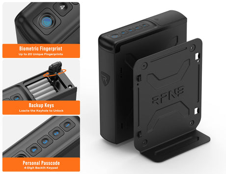 RPNB Gun Safe,Mounted Biometric Nightstand Handgun Safe with Quick Access Sliding Door, Pistol Safes for Wall Bedside Desk Vehicle with the Fingerprint, Keypad, Pistol Holder,Carbon Knight Series RPNB