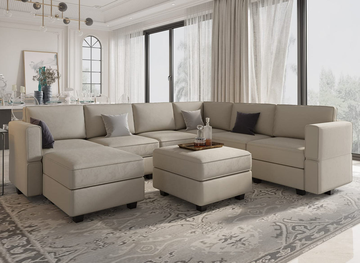 Belffin Modular Sectional Sofa with Storage Seat Oversized U Shaped Couch with Reversible Chaise Sofa Set with Ottoman Velvet Grey Belffin