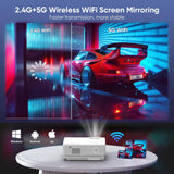 Projector with WiFi and Bluetooth, Upgrade Outdoor Projector, Mini Movie Projector Supports 1080P Synchronize Smartphone Screen by WiFi/USB Cable for Home Entertainment NISOO