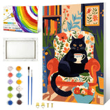 ZTOTZ Paint by Numbers Cat with Frame,Small Paint by Number Kits for Adults Cats,Black Cat Framed Paints- by -Number Kits Canvas 8x12inch for Home Wall Decor(Coffee Kitty) ZTOTZ
