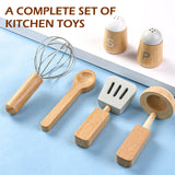 Wood Kids Play Kitchen Accessories Set, Pretend Play Cooking Toys Set, Kitchen Toys Playset for Toddlers, Toy Pots and Pans for Kids Kitchen with Fake Play Food Cookware, Girls Boys Gift umu