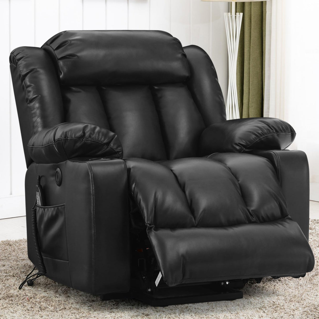 PARKOL Power Lift Recliner Chair for Elderly Breathable Leather Recliner Chair with Massage and Heat,2 Cup Holders,Electric Stand Assist,USB Ports,Gifts for Family (Black) PARKOL