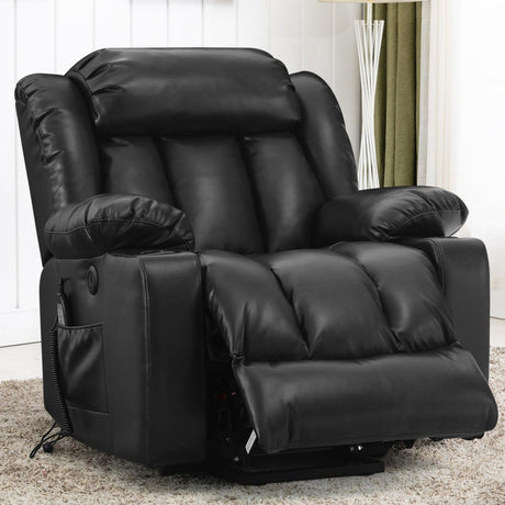 PARKOL Power Lift Recliner Chair for Elderly Breathable Leather Recliner Chair with Massage and Heat,2 Cup Holders,Electric Stand Assist,USB Ports,Gifts for Family (Black) PARKOL