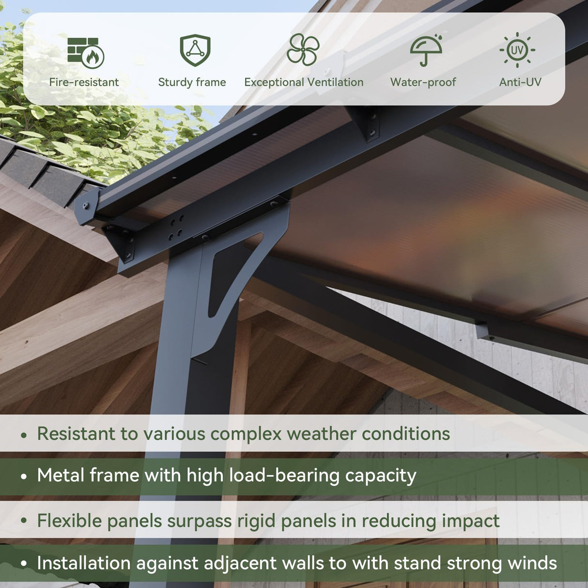 Aoxun 12' x 16' Gazebo for Patio, Wall-Mounted Lean to Gazebo Pergola with Roof, Hard Top Heavy Duty Awnings for Backyard, Decks and More Aoxun