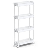 SPACEKEEPER Slim Rolling Storage Cart 4 Tier Bathroom Organizer Mobile Shelving Unit Utility Cart Tower Rack for Kitchen Laundry Narrow Places, White SPACEKEEPER