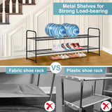 AOODA Long 2 Tier Shoe Rack for Closet Metal Wide Stackable Shoe Storage Organizer for Entryway, Bedroom, Floor, 18-Pairs Low Shoe Shelf, Black AOODA