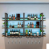 Wall Mounted Wine Rack with LED Light, 55.1in Large Wine Bottles Display Shelf with Glasses Holder, 3 Tier Metal Bar Shelves, Industrial Liquor Shelves for Home Bar, Dining Room & Kitchen (55.1in) DSVONAUS
