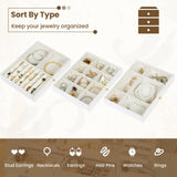 HAUOMS Makeup Vanity with Lights & Sliding Mirror, Vanity Desk with Jewelry Organizer, Glass Cabinet & 5 Drawers, Dressing Table, Modern White HAUOMS