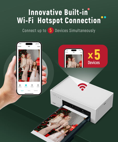 Liene 4x6'' Photo Printer, Wi-Fi, 20 Sheets, Full-Color, Instant Printer for iPhone, Android, Smartphone, Thermal dye Sublimation for Home Use Liene