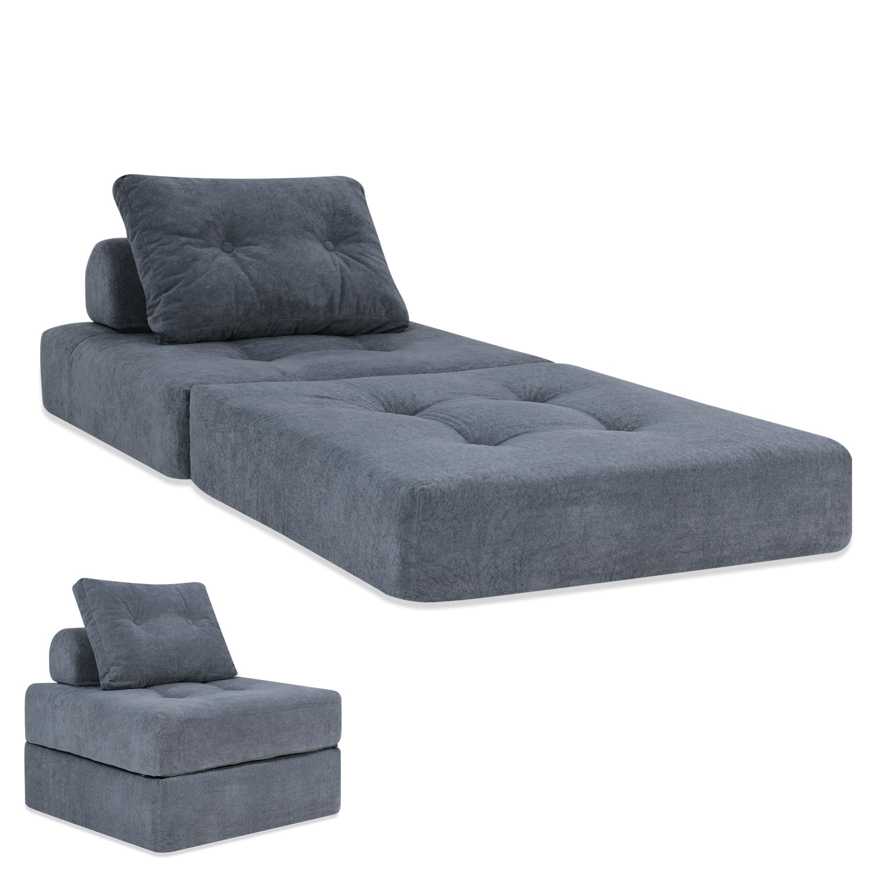 Futon Sofa Bed,Sleeper Chair - Convertible Sectional Sleeper Sofa with Pillow, Floor Bed Mattress for Guest Bed,Removable Zippered Back Support, Perfect for Living Room and Bedroom (SlateGray - WoodArtSupply