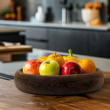 SAMGUYUE Wooden Bowls Round Decorative Paulownia Wood Centerpiece Bowls for Home Decor Blackened Fruit Bowl for Coffee Table Key Tray for Entryway Moss Holder (Black) SAMGUYUE