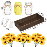 BLEUM CADE Centerpieces Table Decorations - 3Pcs Sunflowers Artificial Flowers in Mason Jars with Wood Tray, Dining Table Centerpiece Decor, Coffee Table Farmhouse Living Room Home Decorations BLEUM CADE