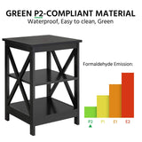 Yaheetech Black End Table Set of 2, 16x16x24 in Sturdy 3-Tier Side Tables with Storage Shelf & Solid Wood Legs, 2Pcs X-design Modern Sofa Side Table for Living Room Office, Easy Assembly Yaheetech
