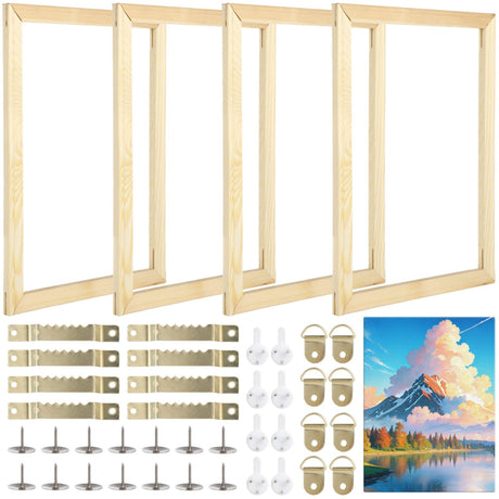 OMISTAR 4 Sets Canvas Stretcher Bars - 1216" Wooden Frames Kit, DIY Wood Frames With Hooks, Thumbtacks, and Traceless Nails, Arts Accessories for Prints, Oil Paintings OMISTAR