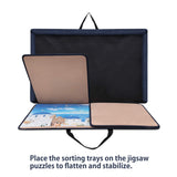 Becko US Puzzle Board with Trays & Cover Portable Jigsaw Puzzle Case Puzzle Storage Puzzle Saver, Non-Slip Surface, for Up to 1000 Pieces (Dark Blue & Khaki) Becko US