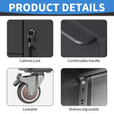 BIZOEIRON Metal Storage Cabinet with Wheels, Lockable Garage Cabinet with 2 Doors and 1 Drawer, Rolling Tool Storage, Assembly Required, Black BIZOEIRON