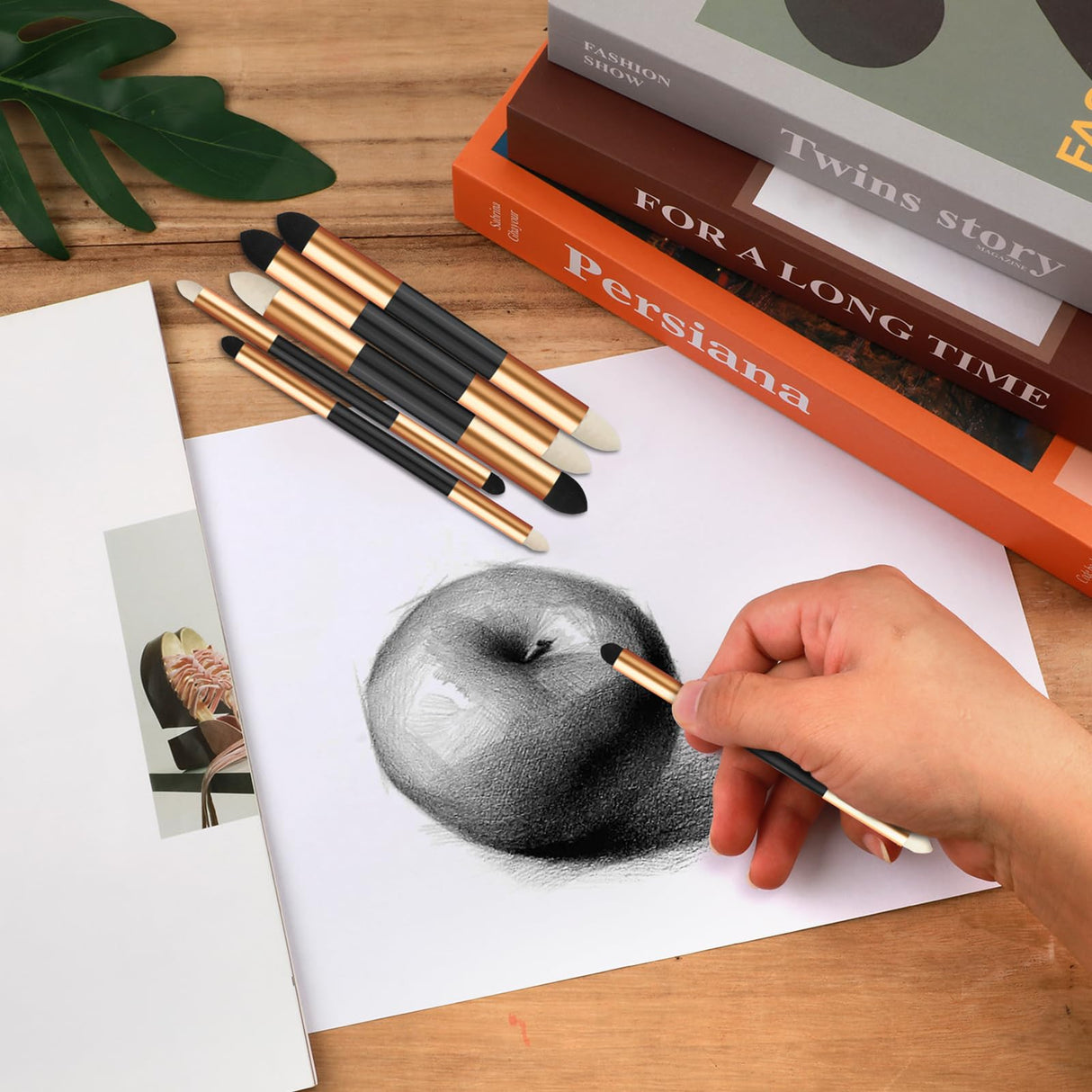 6pcs Artist Blending Sponge Pen, 2 Sizes Double-Headed Detail Blending Stump Pen Sketch Pen Brush Rubbing Sponge Drawing Art Blender Tool Drawing Blender for School Students Beginners Artists PEUTIER