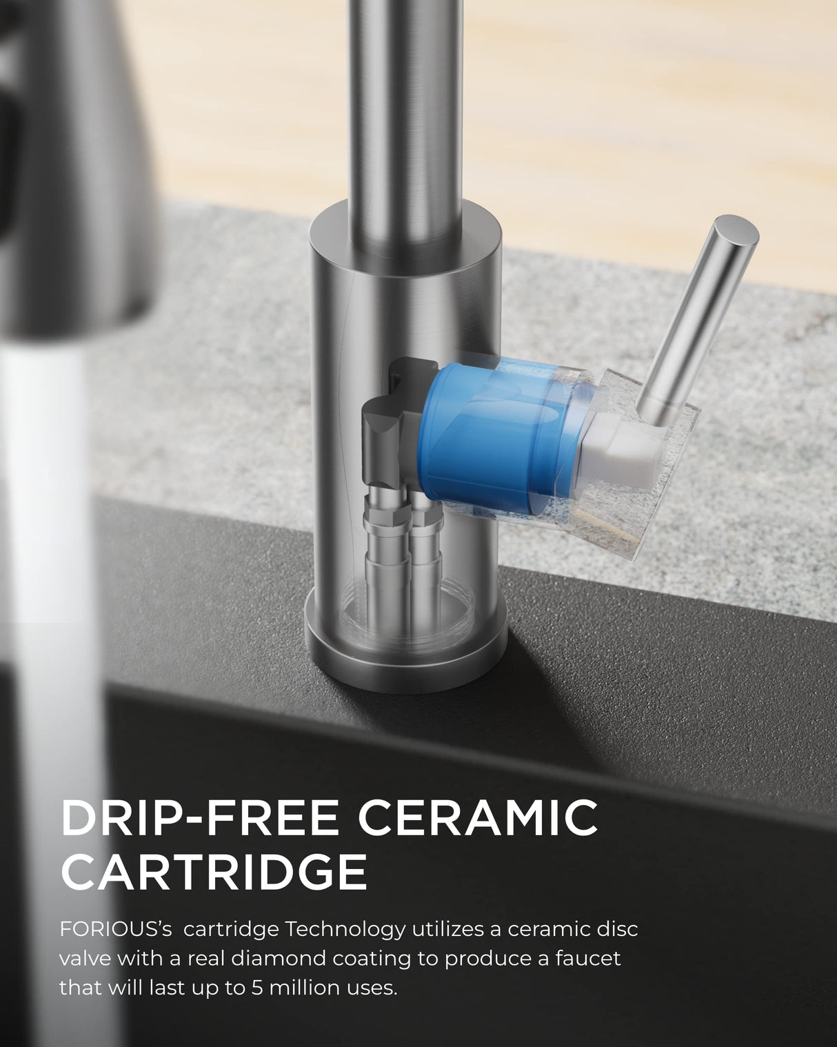 FORIOUS Kitchen Faucets with Pull Down Sprayer, Brushed Nickel, High Arc Single Handle Classic Stainless Steel Sink Faucet 1 or 3 Hole, Suitable for Farmhouse Camper Laundry Rv Bar FORIOUS