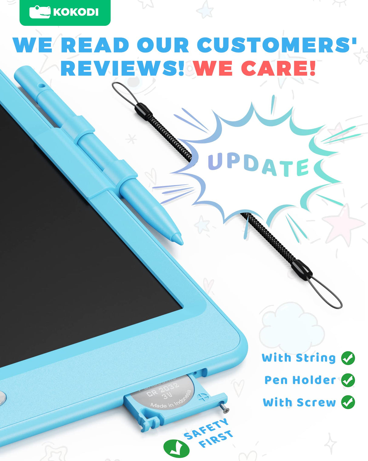 KOKODI LCD Writing Tablet, Valentines Day Gifts for Kids，10 Inch Colorful Toddler Doodle Board Drawing Tablet, Erasable Reusable Electronic Drawing Pads, Educational and Learning Toys for Kids KOKODI