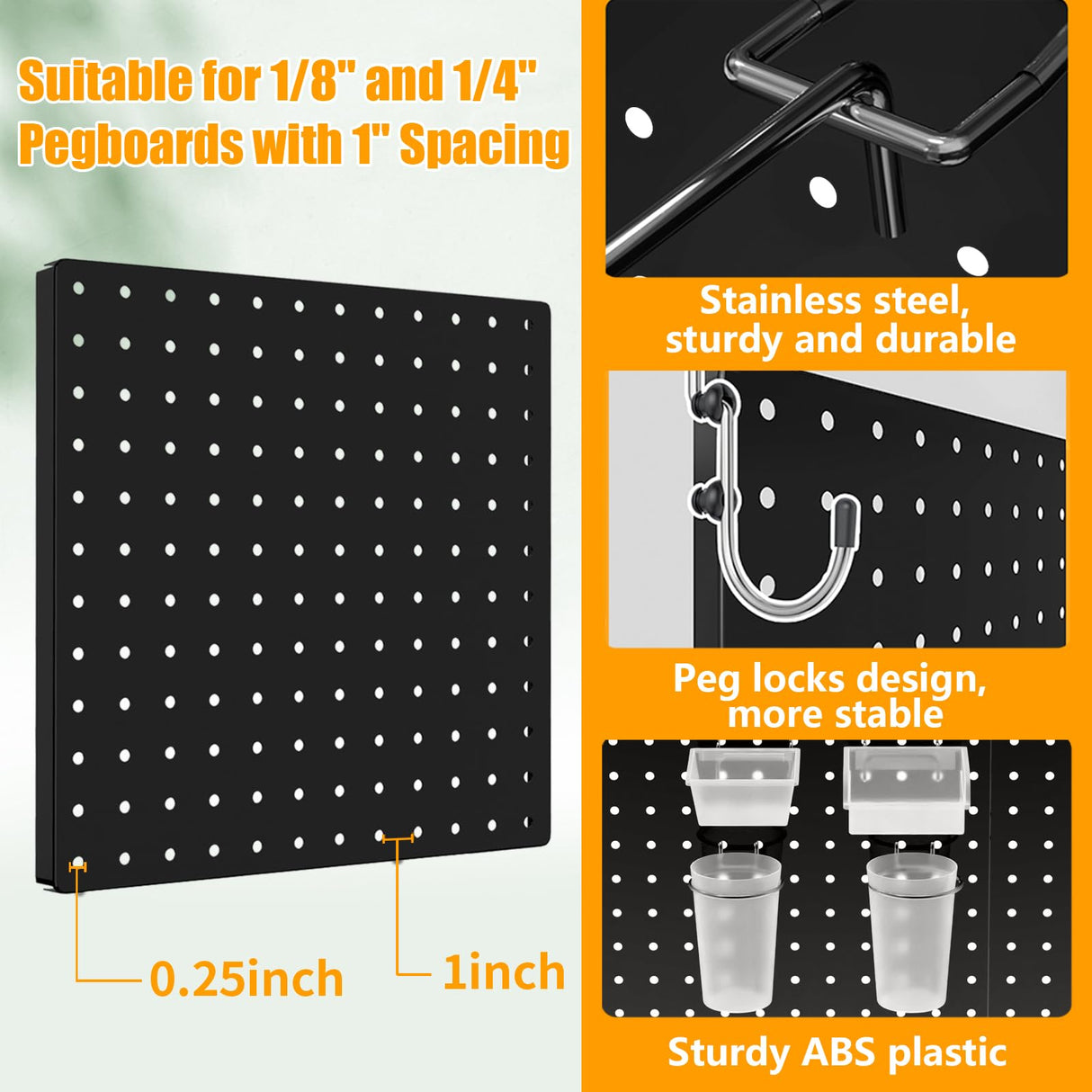 FZK Peg Board, 82PCS Metal Pegboard Wall Organizer Kit. Heavy Duty Pegboard, Peg Boards, Pegboard for Walls, Black Pegboard for Garage Craft Room Workbench Office Kitchen Tool Organization, 36 * 24 FZK