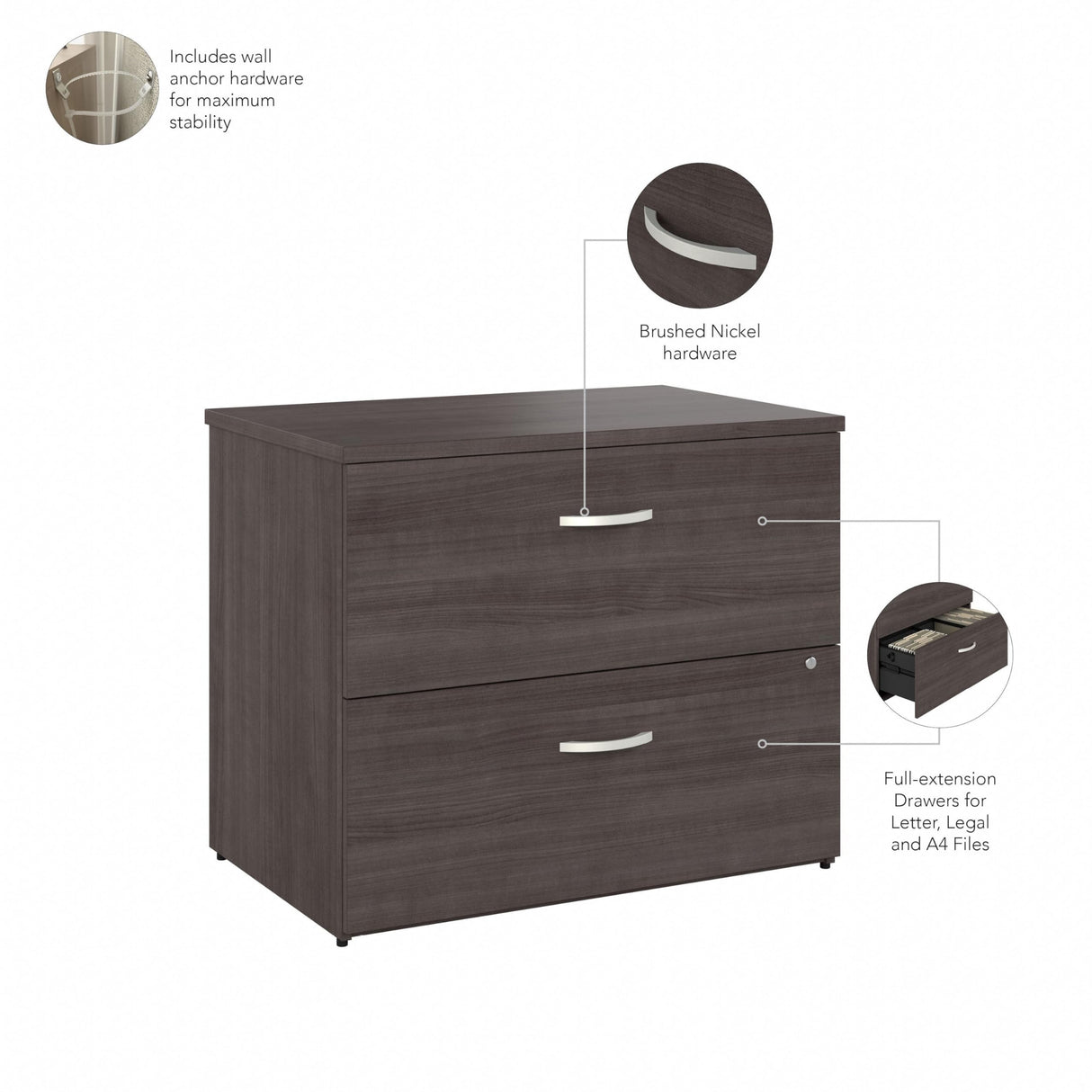 Bush Business Furniture Studio C 2 Drawer Lateral File Cabinet-Assembled, Locking Document Storage for Home or Professional Office, 16W, Storm Gray Bush Business Furniture
