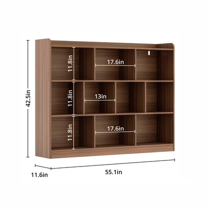 DIYART 3-Tier Brown Bookshelf with 10-Cube Storage for Modern Living Spaces - WoodArtSupply