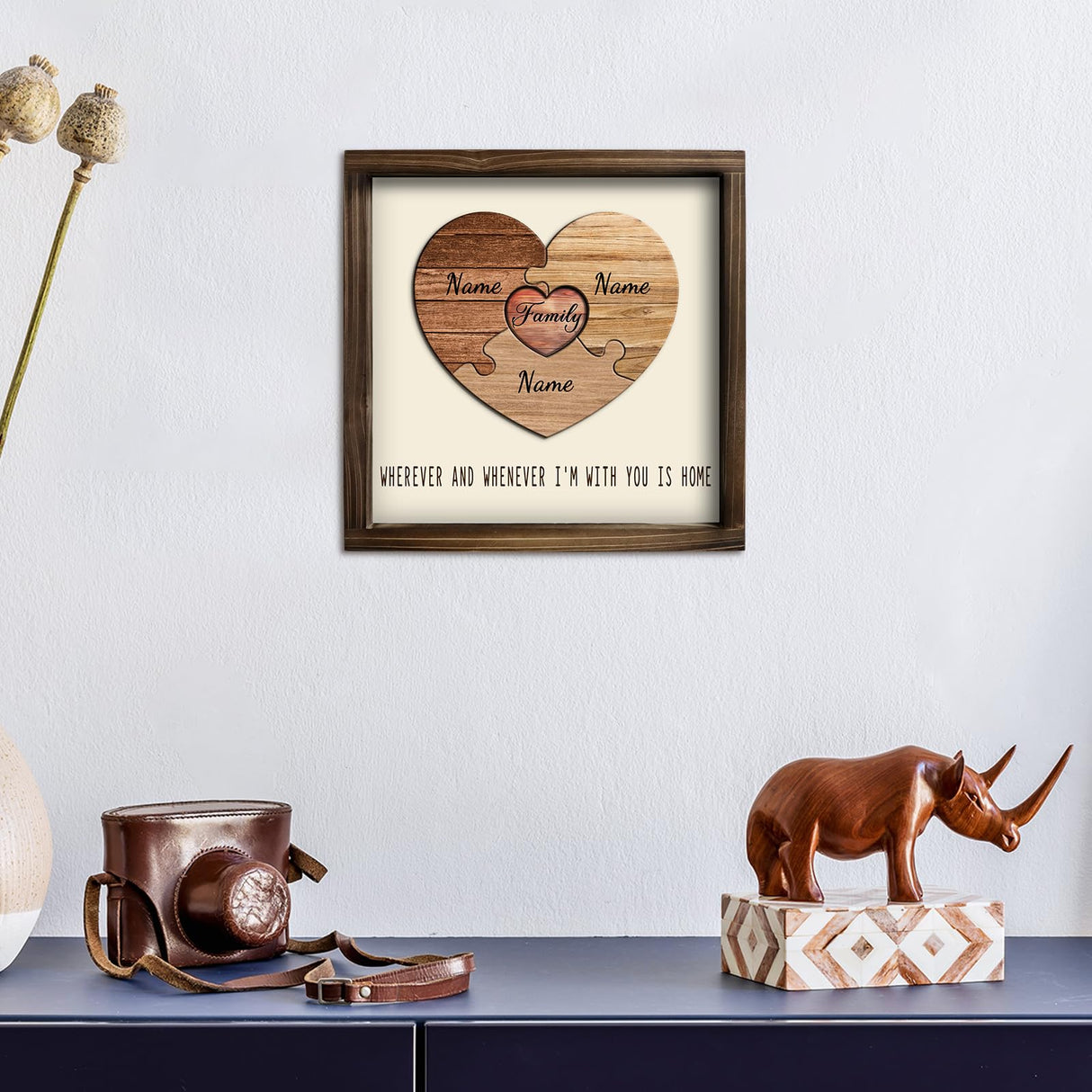 Kas Home Personalized Wooden Heart Name Puzzle Sign, Custom Family Name Puzzle with 1-8 Names Engraved Text Gift Desktop Ornament for Father's Day Kas Home