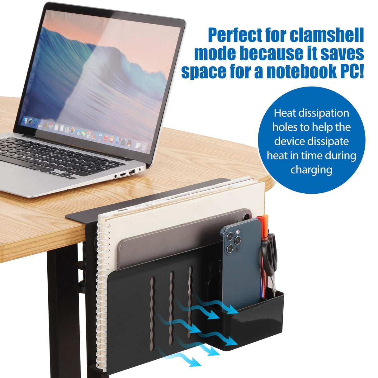 CIBOTIES Desk Side Storage Holder Desk Organizer for Laptop Clamp-On Desk Shelf, Drilling Standing Desk Drawer, for Office Supplies & Studio Essentials (Black) CIBOTIES