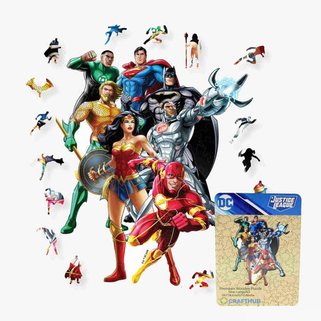 Crafthub DC Wooden Puzzles for Adults – A3 Size with 120 Pieces Wood Puzzles – Justice League Legends – Jigsaw Puzzles with Unique Shapes – 11" x 13.4" CRAFTHUB