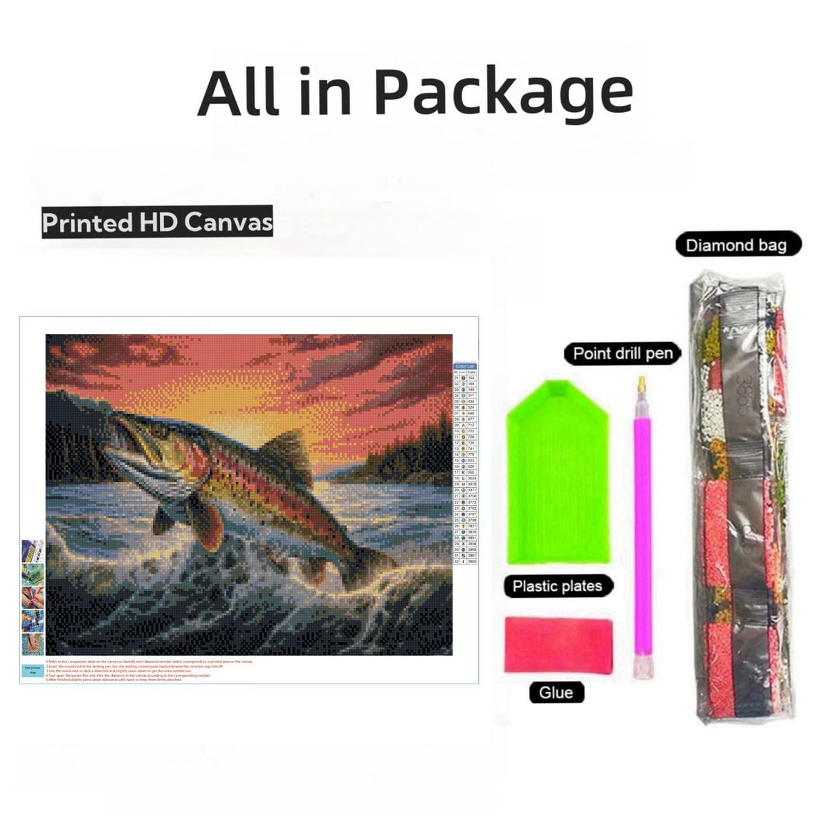 Trout Fish Jump from Water Sunset DIY 5D Diamond Art Painting by Number Kits for Adults Paint with Round Full Drill Diamond Gems Painting Art Craft for Home Wall Decor 11.8x15.8in(1) Generic