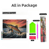 Trout Fish Jump from Water Sunset DIY 5D Diamond Art Painting by Number Kits for Adults Paint with Round Full Drill Diamond Gems Painting Art Craft for Home Wall Decor 11.8x15.8in(1) Generic