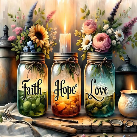 Wishing Bottle Diamond Art Kits for Adults,5D Faith,Hope,Love Full Round Drill Diamond Painting Kits for Adults Beginners,DIY Diamond Painting Gem Art Kits for Gift Home Wall Decor 14x14inch EIBEILI