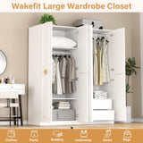 Wakefit Armoire Wardrobe Closet, 4 Doors Wooden Wardrobe Closet Cabinet, 71" Bedroom Armoires with Hanging Rod Shelf, Freestanding Wardrobe Cabinet for Bedroom, Guest Room, White Wakefit