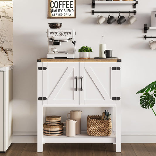 Mufico Farmhouse Console Table with Storage Cabinets – Versatile Entryway and Coffee Bar Table in White