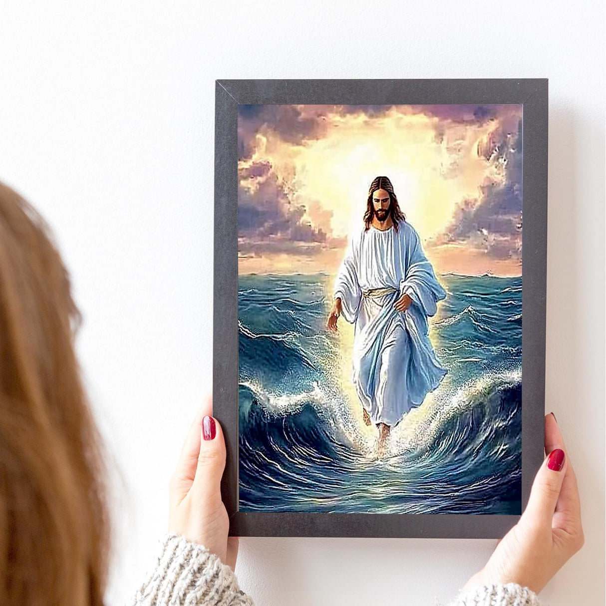 DIYDECORFUN Jesus Walk On Sea Diamond Painting Kits for Adults, 5D Jesus Christ Diamond Art Kits, Full Round Diamond Dots Painting with Numbers,Religious Christmas Beads Gem Art for Decor12x16Inches DIYDECORFUN