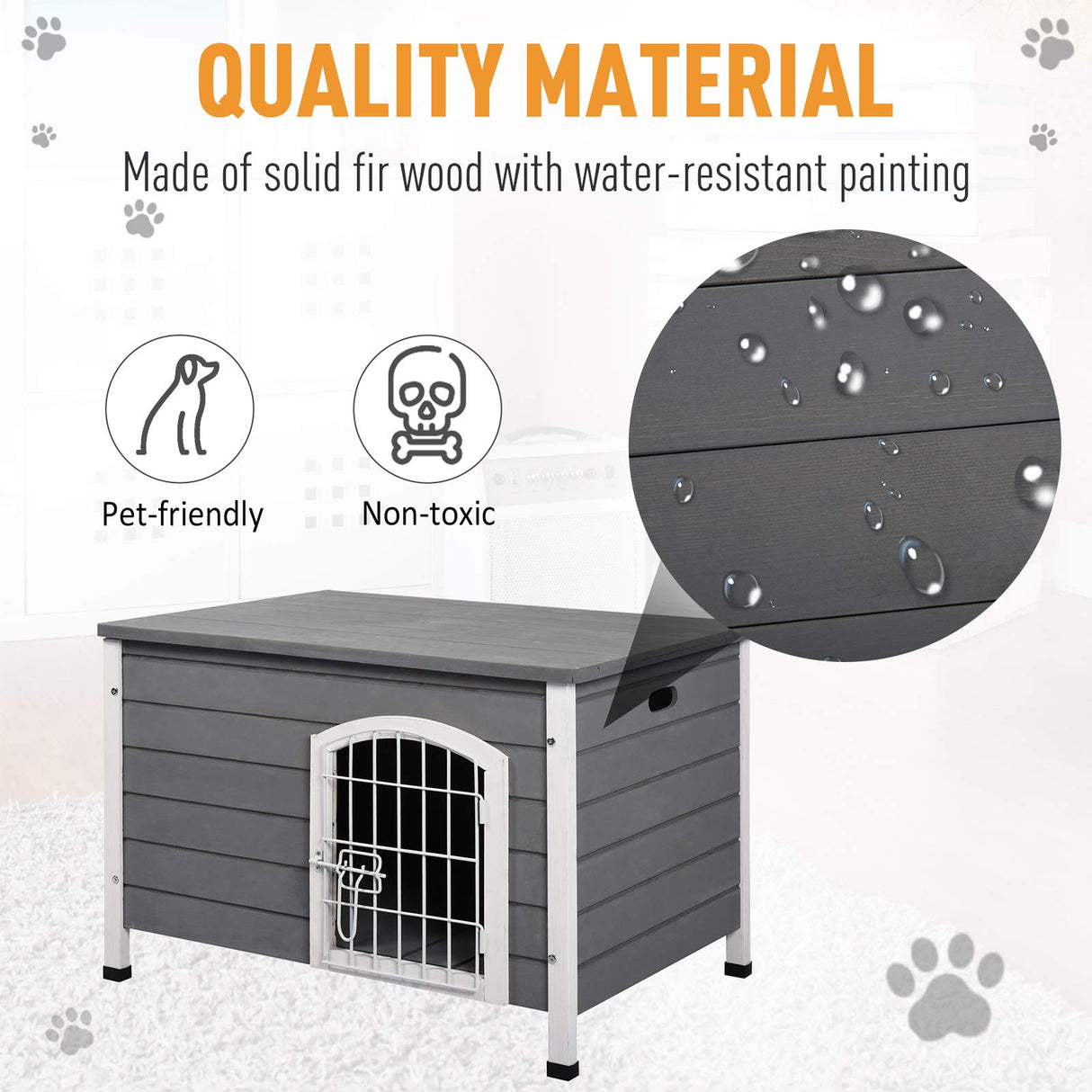 PawHut 31" L Wooden Decorative Dog Cage Kennel Wire Door with Lock Small Animal House with Openable Top Removable Bottom Grey Aosom